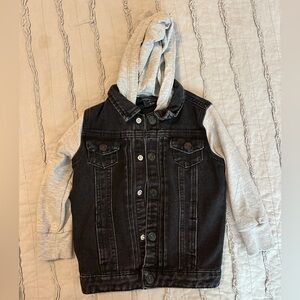 Little Bipsy Black Denim Jacket with Gray Hoodie